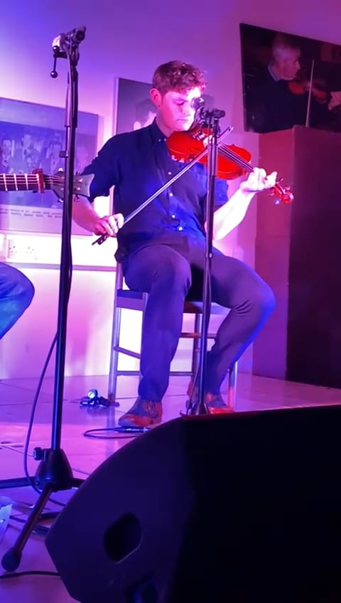 Jack Houston, guest fiddle player at the Friday Opening Concert, with Joe Gibson on guitar.